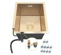 ANW HOME Fregadero Cocina 1 Seno Acero Inoxidable, Fregadero Bajo Encimera 37x45 cm, Oro PVD, Recubrimiento Nano, Espesor 3,0+1 mm, Profundidad 22 cm, con Sifón