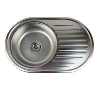 ANW HOME Fregadero de cocina de acero inoxidable con escurridor 77x50 cm con sifón, pequeño fregadero redondo, fregadero de montaje superior de un solo seno satinado