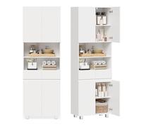 ANWBROAD Armario Alto de Baño,Mueble Columna de Baño con Estantes Ajustables,2 Cajón,Kit Antivuelco,Mueble Auxiliar de Almacenaje,para Cocina,Salón,30x60x180 cm,Blanco SBC012W