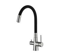 ANWEALTH Grifo de Filtro de Agua de 3 Vías Grifo de Cocina para Beber Mezclador de Fregadero Acero Inoxidable Mezclador de Fregadero Caño Giratorio de 1 Orificio 2 Salidas de Agua Cepillado