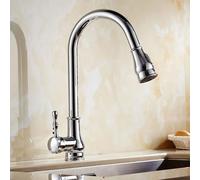 ANWEALTH Grifo Monomando Vintage Grifo de Cocina Fregadero con Rociador Extraíble y Caño Giratorio para Agua Fría y Caliente Cromado Mezclador de Fregadero Cocina