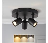 ANWIO 15W Lampara Techo Focos, 3 Focos Led Interior Techo, Apliques Techo Focos Negro, Base Redonda, Giratorios Plafón Foco de Techo LED(Bombillas Incluidas).(EUCS-LG11A)
