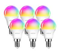 ANWIO 6 Unidades 5W Bombillas Inteligentes Golf LED E14 RGB WiFi, P45 Equivalente a 40W, 470 Lúmenes, Funciona con Alexa, Google Home y Smart Life
