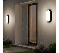 ANWIO Aplique Pared Exterior 14W, Apliques Pared Negro, Lámpara de Baño Redonda LED IP54,1400 Lúmenes, Luz Natural de 4000K, Lamparas de Techo para Pasillo, Zaguán,Cocina,Garaje,Taller（2U