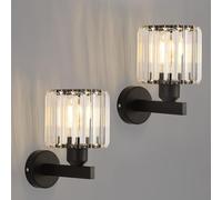 ANWIO Aplique Pared Interior de Cristal, Lamparas de Mesita de Noche Pared，Lamparas de Pared de Negro E27, Para Dormitorios, Junto a la Cama, Salones, Pasillos y Comedores (2U, Sin Bombillas)