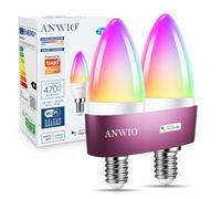 ANWIO Bombilla Inteligente E14 Multicolor, Bombilla Conectada WiFi 470 Lúmenes, C37 Bombillas Inteligentes Alexa 5W(Eq. 40 W)，Funciona con Alexa, Google Home, Smart Life (2-Pack)