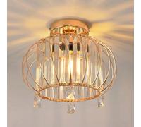 ANWIO Candeeiro Teto de Cristal, Lámpara de Techo Dorado,Lampara Salon Techo Cristal con 1 E27 Base, Lámpara Colgante Moderna para Dormitorio, Cocina, Pasillo(28.5CM, Sin Bombilla)
