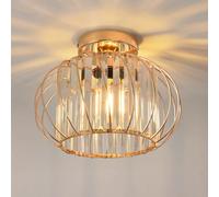 ANWIO Candeeiro Teto de Cristal, Lámpara de Techo Dorado,Lampara Salon Techo Cristal con 1 E27 Base, Lámpara Colgante Moderna para Dormitorio, Cocina, Pasillo(28.5CM, Sin Bombilla)