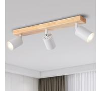 ANWIO Focos de techo ajustables, focos de pared, lámpara de techo con 3 bombillas LED GU10, lámpara de pared, lámpara de araña, base de madera, adecuado para tienda, bar, vitrina, cocina (bombillas no