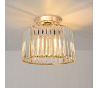 ANWIO Lámpara de Techo De Cristal, Candeeiro Teto Dorado de Cristal, Lampara Techo Dormitorio E27, Luz de Techo con 1 Base para Salón, Entrada, Cocina, Pasillo, Comedores(26.5CM, Sin Bombilla)