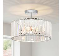 ANWIO Lámpara de Techo de Cristal, Lampara Salon Techo Cristal con 3 E27 Base, Candeeiro Teto Moderna Plateado, Plafones de Techo Ideal con Dormitorio, Cocina, Pasillo(36.5CM, Sin Bombilla)