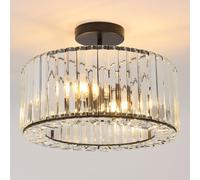 ANWIO Lámpara de Techo de Cristal, Lampara Salón Techo Cristal con 3 E27 Base, Lámpara Colgante Moderna Negro, Plafones de Techo para Dormitorio, Cocina,Comedores(37CM, Sin Bombilla)
