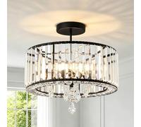 ANWIO Lámpara de Techo de Cristal, Lampara Salón Techo Cristal con 3 E27 Base, Lámpara Colgante Moderna Negro, Plafones de Techo para Dormitorio, Cocina,Comedores(37CM, Sin Bombilla)
