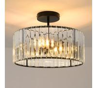 ANWIO Lámpara de Techo de Cristal, Lampara Salon Techo Cristal con 3 E27 Bases, Plafones de Techo Modernos Negro de Mayor Tamaño,Candeeiro Teto para Dormitorio, Cocina,Comedores(36.5CM, Sin Bombilla)