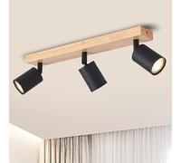 Anwio Lámpara de techo de madera negra, foco de madera de 3 vías, luces de dormitorio y cocina, luz GU10 ajustable, bombillas incluidas