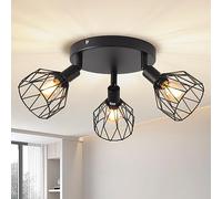 ANWIO Lámpara Techo Con 3 Focos LED Interior, Base E14, Aplique Negro Con Base Redonda, Giratorios Plafón de Techo (Sin Bombillas)