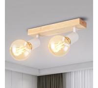 ANWIO Lámpara Techo Focos, 2 Foco Led Interior Techo Base E27, Apliques Techos Focos Blanco con Base Madera Rectangular, Giratorios Plafón Foco de Techos LED(Sin Bombillas).
