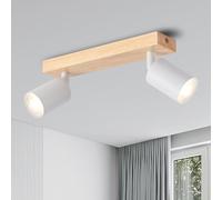 ANWIO Lámpara Techo Focos, 2 Focos Led Interior Techo Base GU10 Apliques Techo Focos Blanco con Base Madera Rectangular, Giratorios Plafón Foco de Techo LED(Sin Bombillas).