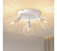 ANWIO Lámpara Techo Focos, 3 Focos Led Interior Techo Base E14, Apliques Techo Foco Blanco con Base Redonda, Giratorios Plafón Foco de Techo LED(Sin Bombillas).