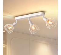 ANWIO Lámpara Techo Focos, 3 Focos Led Interior Techo Base E14, Apliques Techo Focos Blanco con Base Rectangular, Giratorios Plafón Foco de Techo LED(Sin Bombillas) EUC-EA190813-14-03RW-1U