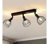 ANWIO Lámpara Techo Focos, 3 Focos Led Interior Techo Base E14, Apliques Techo Focos Negro con Base Rectangular, Giratorios Plafón Foco de Techo LED(Sin Bombillas).