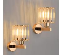ANWIO Lamparas de Mesita de Noche pared de Cristal, Apliques Pared Dormitorio,Luz Pared de Dorado E27, Aplique Pared Para Junto a la Cama, Salones, Pasillos y Comedores,Escalera(2U, Sin Bombillas)