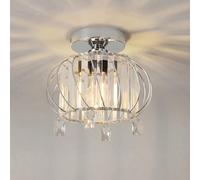 ANWIO Lamparas de Techo de Cristal, Lampara Pasillo Techo Cristal con 1 E27 Base,Lampara Techo Crystal, Lámpara Colgante Moderna Plateado para Entrada,Cocina,Comedores,Dormitorio(22.5CM, Sin Bombilla)