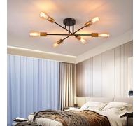 ANWIO Lámparas de Techo Industrial Negra E27 con Tornillo Dorado, Luces de Techo de 6 Brazos para Cocina, Sala de Estar, Dormitorio, Comedor, Pasillo(Sin Bombillas)