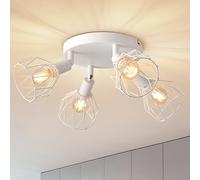 ANWIO Luces de techo, focos de techo, focos de cocina, jaula de alambre de metal, luces de pared industriales redondas ajustables de 4 vías blancas con base E14, foco de pared