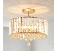 ANWIO Luz De Techo De Cristal, Lámpara Dormitorio Techo Cristal con 3 E27 Base, Mayor Tamaño Lámpara Colgante Moderna Dorado, Plafones de Techo para Salón, Cocina,Comedores(37CM, Sin Bombilla)