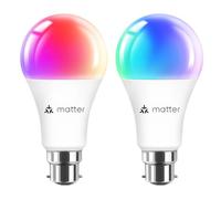 ANWIO Matter Bombillas LED Inteligente WiFi Regulable 12W 1521Lm, Lámpara B22 Multicolor Bombilla Compatible con Alexa, Google Home Assistant y App Smart Life/Tuya, A70 Equivalente a 100W RGB, 2 Pcs.