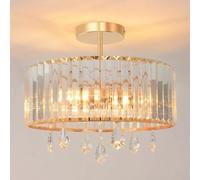 ANWIO Plafones de Techo de Cristal E27, Lámpara de Techo Dorado, Lampara Salon Techo Cristal con 3 Bases, Candeeiro Teto de Mayor Tamaño Ideal para Dormitorio,Cocina,Comedores(36.5CM, Sin Bombilla)