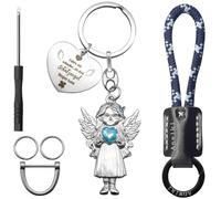Anwlki Llavero de ángel de la guarda con colgante de coche, medalla con piedras de imitación, para coche, moto, patr protector, vamos bien a casa, azul, M