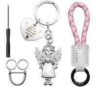Anwlki Llavero de ángel de la guarda con colgante de coche, medalla con piedras de imitación, para coche, moto, patr protector, vamos bien a casa, plata, M