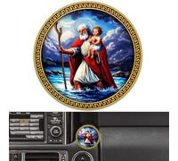 Anwlki Placa para coche de San Cristóbal de 4 cm de diámetro, medalla de San Cristóbal para protegernos y venir a casa, regalo con imán y 1 pieza de hierro, 3 pegatinas adhesivas de doble cara (dorado