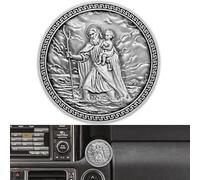 Anwlki Placa para coche de San Cristóbal de 4 cm de diámetro, medalla de San Cristóbal para protegernos y venir a casa, regalo con imán y 1 pieza de hierro, 3 pegatinas adhesivas de doble cara (plata