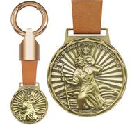 Anwlki San Cristóbal Placas Cuero Llavero San Cristóbal Medalla Proteger Nosotros Ven Buen Hogar Coche Motocicleta Automovilistas Patrón Colgante, Latón, M