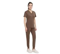 Anwrtuk Scrubs - Conjunto para Mujer, Uniforme médico, elástico, Cuello en V, Top y Pantalones de Jogger con Cintura, múltiples Bolsillos, Café Marrón, XXL