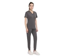Anwrtuk Scrubs - Conjunto para Mujer, Uniforme médico, elástico, Cuello en V, Top y Pantalones de Jogger con Cintura, múltiples Bolsillos, Gris Oscuro, S