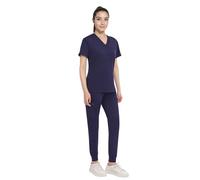 Anwrtuk Scrubs - Conjunto para Mujer, Uniforme médico, elástico, Cuello en V, Top y Pantalones de Jogger con Cintura, múltiples Bolsillos, Azul Oscuro, M