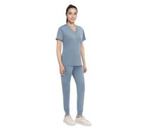 Anwrtuk Scrubs - Conjunto para Mujer, Uniforme médico, elástico, Cuello en V, Top y Pantalones de Jogger con Cintura, múltiples Bolsillos, Azul Claro, S