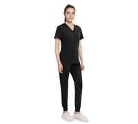 Anwrtuk Scrubs - Conjunto para mujer, uniforme médico, elástico, cuello en V, top y pantalones de jogger con cintura, múltiples bolsillos, Negro, M