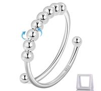 Anxiety Ring Stress Ring Silber 925 Damen Angst Ring Spinner Ring Fidget Ring Anti Stress Ring Frauen Ringe beweglichen Perlen Schmuck Geschenke, open, Plásticos, No.