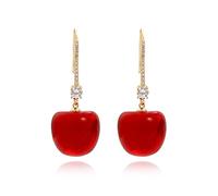 ANXIN 3D Cherry Rhinestones Ladies Girl Simulation Cherry Pendientes de cerezo rojo colgante lindo acrílico fruta pendientes para mujeres niñas joyería regalos, Metal, N/P