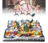 ANXYYDS Casas de Pueblo navideñas, casa de Pueblo navideña de poliresina con Tren en Movimiento, Luces LED de Colores y música navideña, decoración navideña, decoración de Estilo Vintage