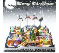 ANXYYDS Decoración Central de Pueblo navideño, con Tren Giratorio y Edificios del Pueblo, con Luces LED, música navideña y animación