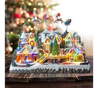 ANXYYDS Decoraciones navideñas para Casas de Pueblo, estación de Tren con música, Luces LED y Tren en Movimiento, para decoración navideña del hogar, Ciudad Natal navideña Vintage