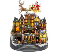 ANXYYDS Edificios de Pueblo navideño con Tren Giratorio y árbol de Navidad Giratorio con Luces LED de Colores y música navideña para la decoración de Mesa navideña en Interiores