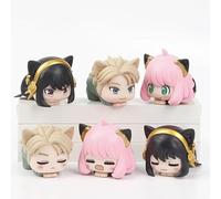 Anya, Yor, Loid Forger Action Figure PVC Statue 6PCS Cat Ears Sleeping Posture Anime Figures Model Desktop Collection Ornament Gift 2"