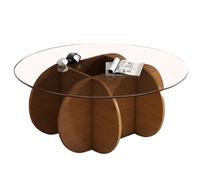 AnYaBinni Mesa de Centro Redonda de Vidrio, Mesa de Café Minimalista con Base de Madera Maciza para Salón,Balcón, Sala de Flores Dormitorio,Oficina, 80 * 40 * 40 CM